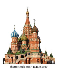 The Cathedral of Vasily the Blessed, or Saint Basil's Cathedral, isolated on white backgrund (Moscow, Russia)