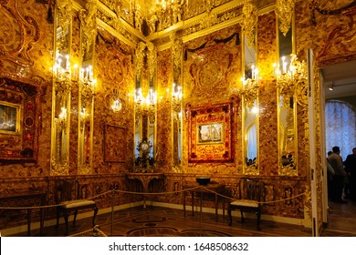 Catherine Palace, Interior Of Amber Room. St. Petersburg, Russia - Jan. 4 2014