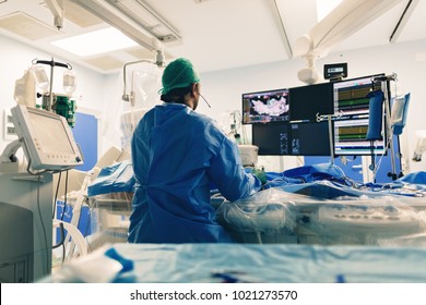 Catheter ablation used to treat abnormal heart rhythms cardiac arrhythmias using radiofrequency energy and imaging system with fluoroscopic X-ray tube for interventional electrophysiology studies
