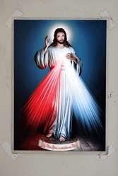 Catholic Church.  Stained Glass Window.  Merciful  Jesus, I Trust In You. The Divine Mercy Of Jesus. Ho Chi Minh City. Vietnam. 