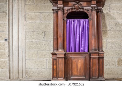 Catholic Confessional Booth Or Box In A Church