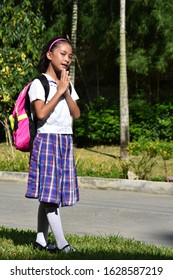 Catholic Girl Student Praying Wearing School Uniform