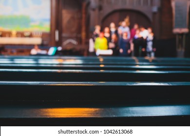 Catholic Lutheran Cathedral Interior With Church Choir Singing
 In The Background