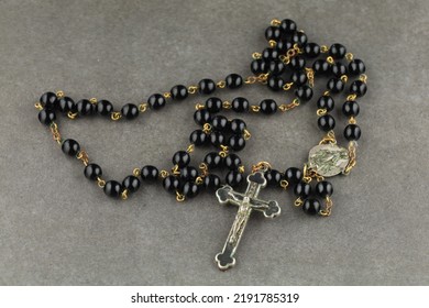 Catholic Rosary Beads. Black Rosary Close-up