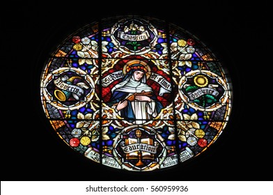 Catholic Saint Rose Of Lima In Stained Glass Church Window