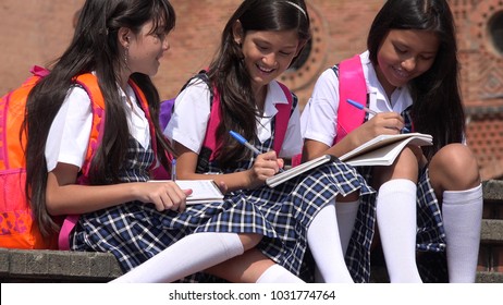 Catholic School Girls Wearing School Uniforms