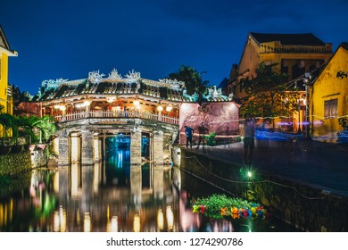 Cau Chua Pagoda, the Japanese bridge, Landmark 18th-century wooden bridge featuring elaborate carvings & a pedestrian passageway in Hoi An, central Vietnam