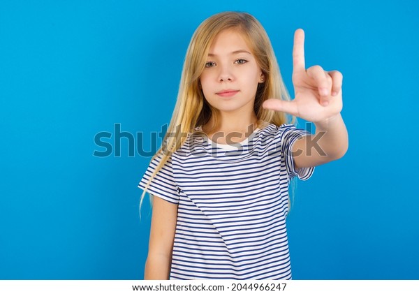 Caucasian Blonde Kid Girl Wearing Stripped Stock Photo 2044966247 ...