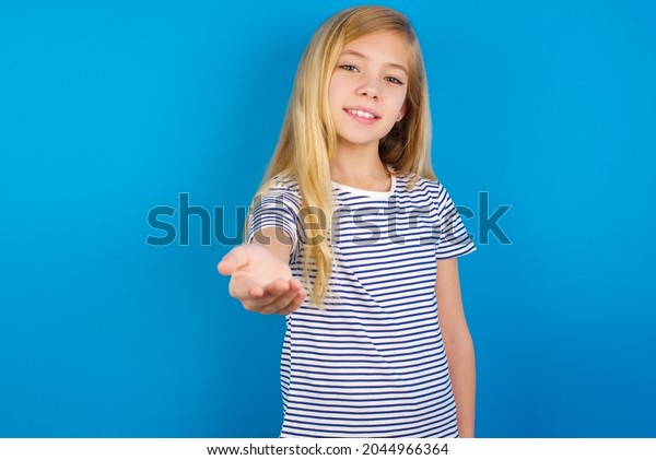 Caucasian Blonde Kid Girl Wearing Stripped Stock Photo 2044966364 ...