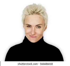 Caucasian Blonde Woman Smirk Smile