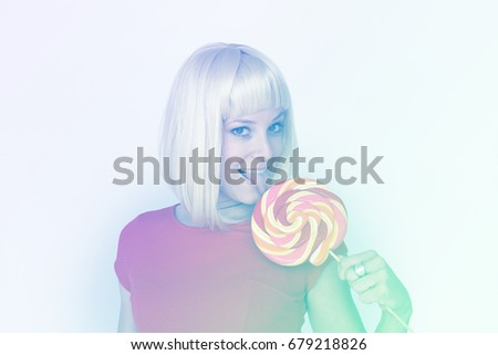 Similar – Image, Stock Photo Young happy woman drinking a milkshake