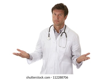 Caucasian Doctor Is Giving Bad News On White Background