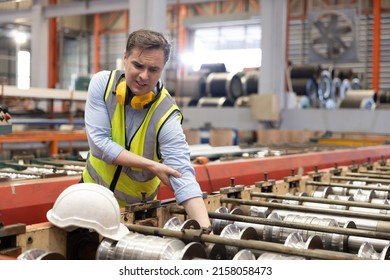 Caucasian Engineer Worker Hand Got Trapped In The Industrial Machine And Got Crush Injury