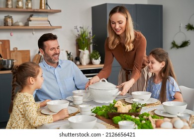 Caucasian Family About To Start An Easter Dinner At Home