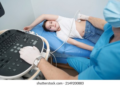 Caucasian Girl At Doctor Appointment Undergoing Kidney Scan