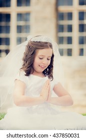 Caucasian Girl Wearing First Holy Communion Stock Photo 437850031 ...