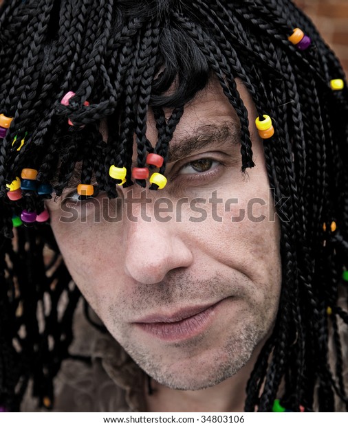 Caucasian Guy Party Wig Many Braids Stock Photo Edit Now