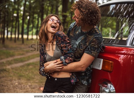 Image, Stock Photo Women Hipster Hippie Forest Sun