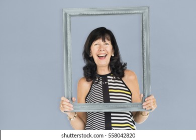 Caucasian Lady Holding Photo Frame