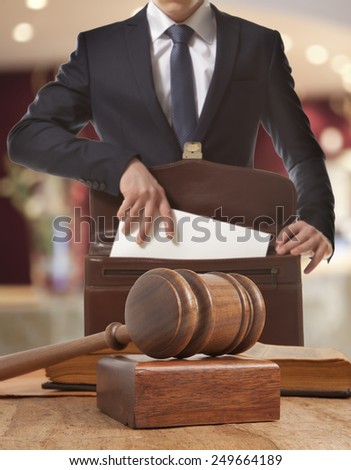 Caucasian lawyer in court.  Law concept