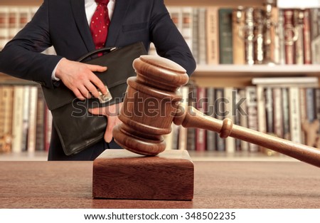 Caucasian lawyer in court. Law concept