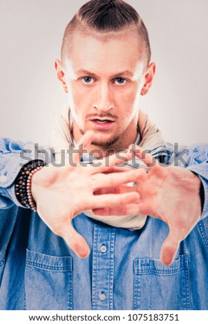 Similar – Image, Stock Photo brutal guy is a bully with a bald head