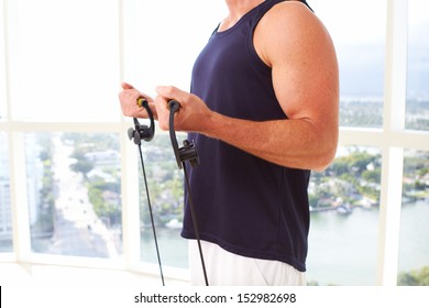 Caucasian Male Doing Resistance Training Indoors