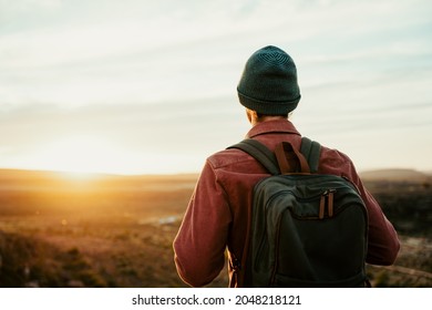 Caucasian Male Free Spirit Walking Through Wilderness Watching Sunset 