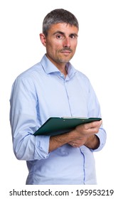 Caucasian Man Holding Clipboard