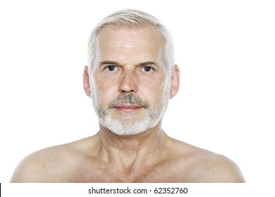 Caucasian Man Portrait Serious Blank Expression Isolated Studio On White Background