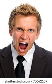 Caucasian Man Yelling In Anger And Rage