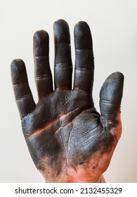 Caucasian Mechanic Oily Hand In White Background