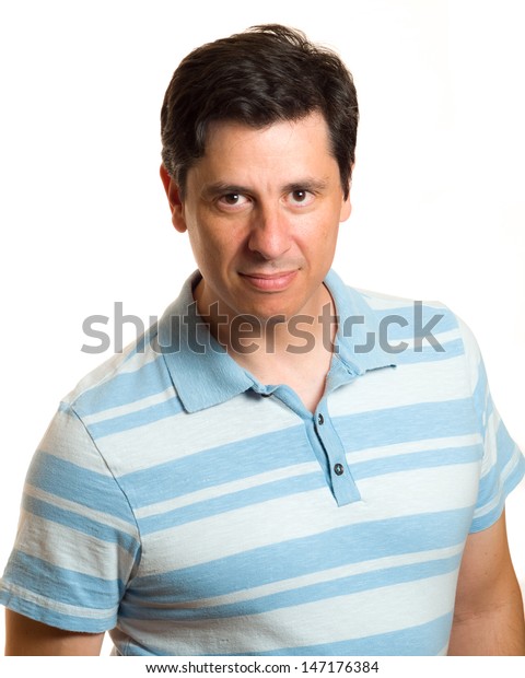 Caucasian Middle Aged Man Blue Collared Stockfoto Jetzt