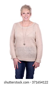 Caucasian Middle Aged Woman On White Background