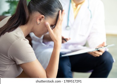 Caucasian Patient Female Consult Mental Health With Male Doctor