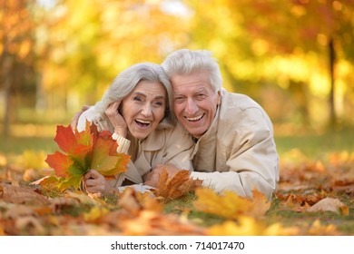  Caucasian Senior Couple With Leaves 