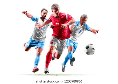 Caucasian Soccer Players Isolated On White Background