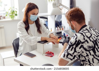 Caucasian Woman Getting Nail Manicure In Beauty Shop