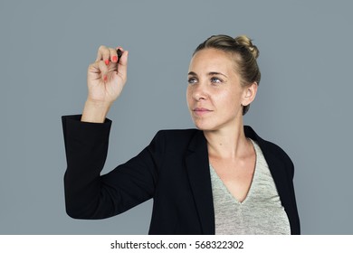 Caucasian Woman Holding Pen And Writing