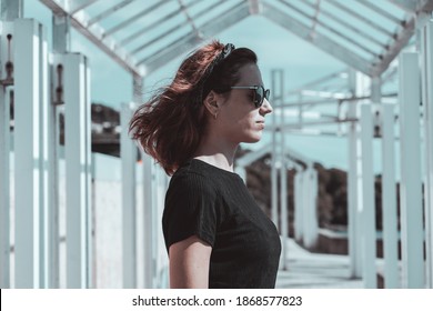 Caucasian woman looking at the horizon