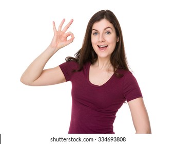 Caucasian Woman With Ok Sign Gesture