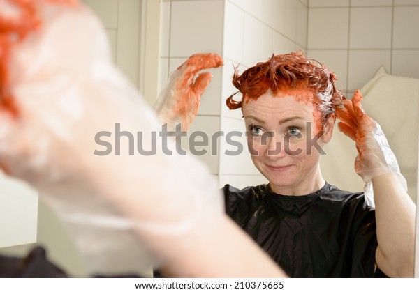 Caucasian Woman Short Hair Dying Her Stock Photo Edit Now 210375685