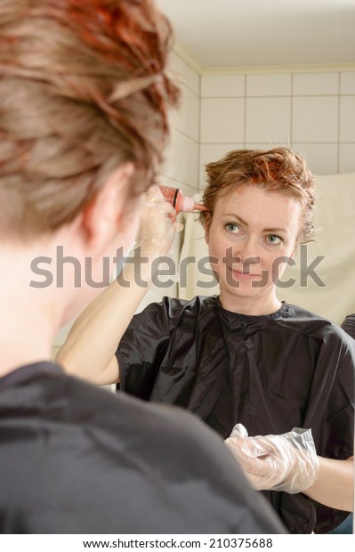 Caucasian Woman Short Hair Dying Her Stock Photo Edit Now 210375688