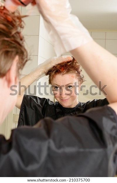 Caucasian Woman Short Hair Dying Her Stock Photo Edit Now 210375700