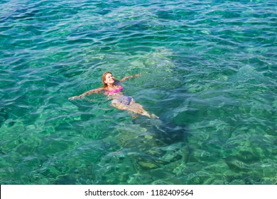 Caucasian Woman Swimming Crystal Clear Water Stock Photo 1182409564 ...