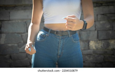 Caucasian Young Woman Threatening With Fist.