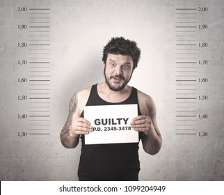 Caught Guilty Man With ID Signs On His Hand.