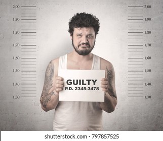 Caught Guilty Man With ID Signs On His Hand.