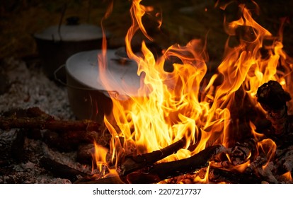 A Cauldron On An Open Hearth For Cooking.