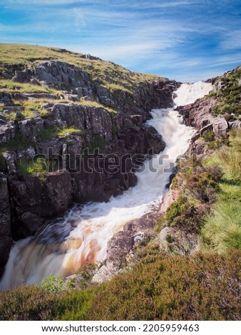 Cauldron Snout, a cascade on the upper reaches of the River Tees, immediately below the dam of the Cow Green Reservoir, North Pennines, UK